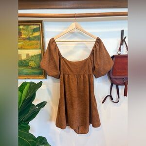 Audrey Parks + Francesca’s Brown Corduroy Puff Sleeve Dress